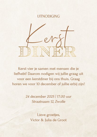 Kerstdiner uitnodiging met marmer kerstbal beige 3