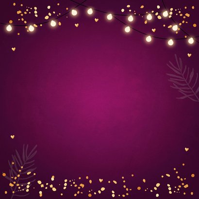 Kerstdiner uitnodiging paars lampjes confetti goudlook Achterkant