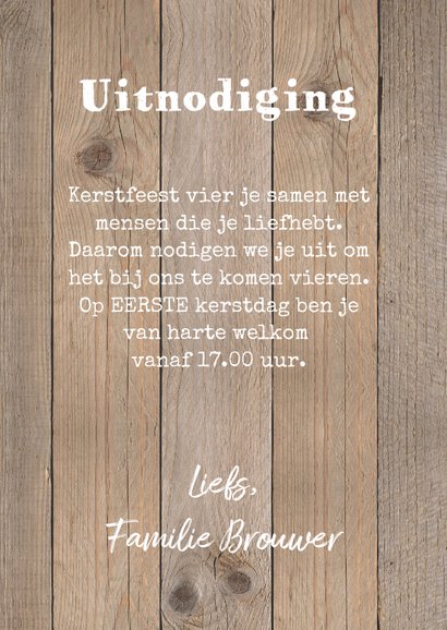 Kerstdiner uitnodiging rode ruit houtlook 3