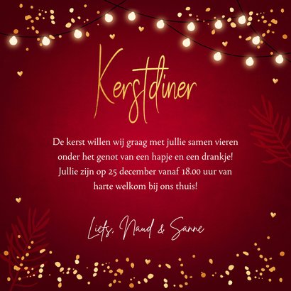 Kerstdiner uitnodiging rood confetti goudlook 3
