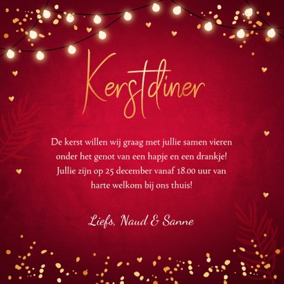 Kerstdiner uitnodiging rood lampjes goudlook 3
