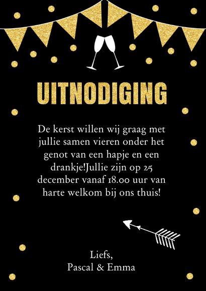 Kerstdiner uitnodiging typografie slinger goud 3