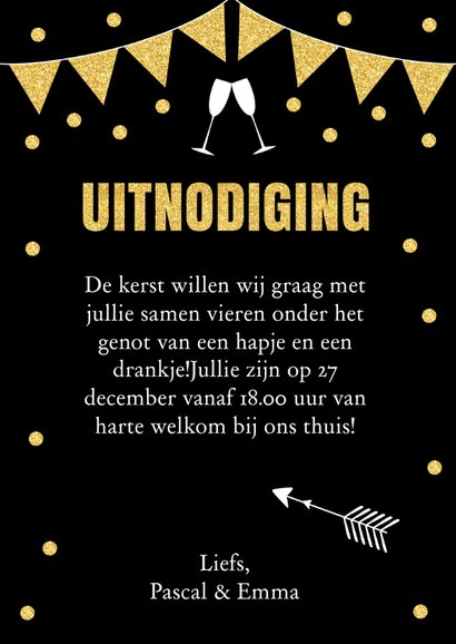 Kerstdiner uitnodiging typografie slinger goud 3