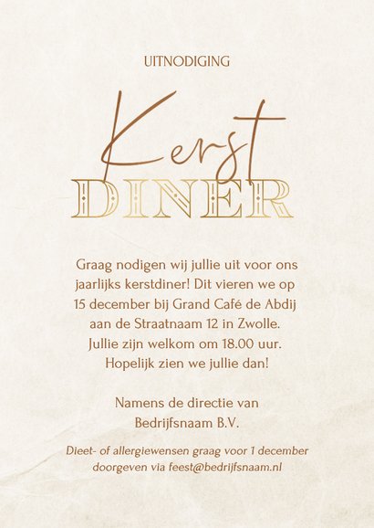 Kerstdiner uitnodiging zakelijk met marmer kerstbal beige 3