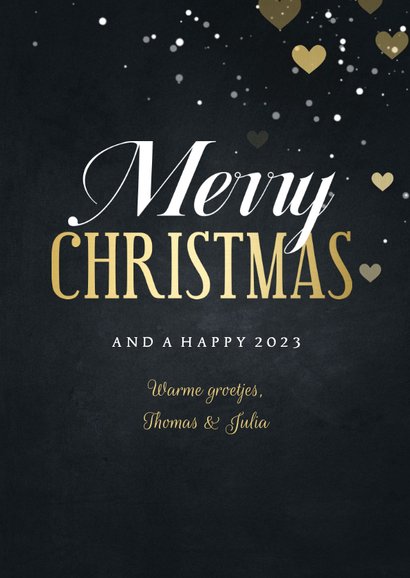 Kerstkaart 2 fotos merry christmas met hartjes 3