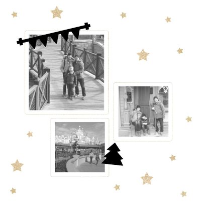 Kerstkaart 2019 met tekstbanners en gouden sterren 2