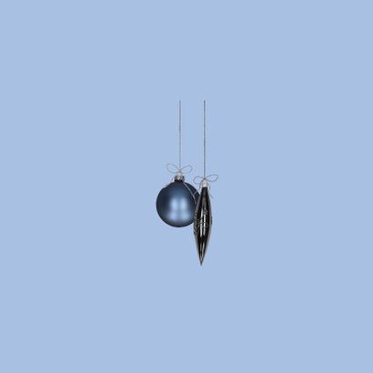 Kerstkaart 2021 blauw kerstballen Achterkant