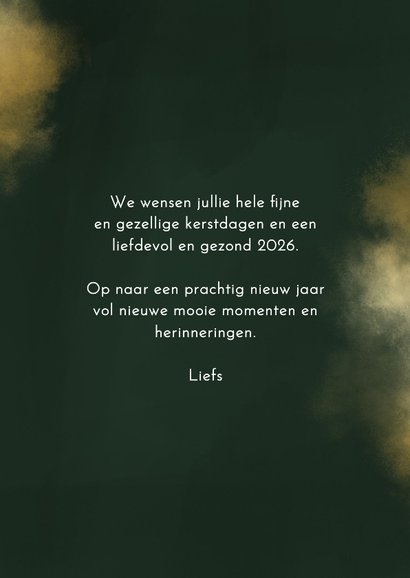 Kerstkaart 2026 donkergroen goud waterverf sterretjes 3