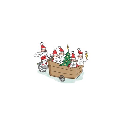 Kerstkaart 2026 foto en met kerstmannen Achterkant