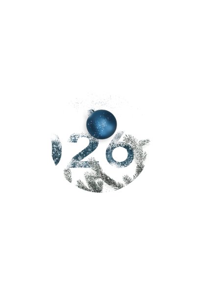 Kerstkaart 2026 fotostapel sneeuw en blauw hout Achterkant