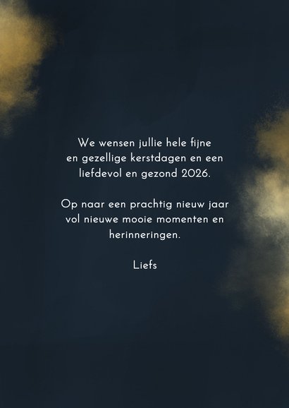 Kerstkaart 2026 goud met foto en sterretjes 3