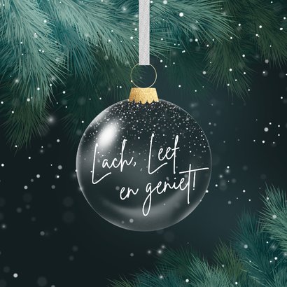 Kerstkaart 2026 gouden kerstballen groene takken 2