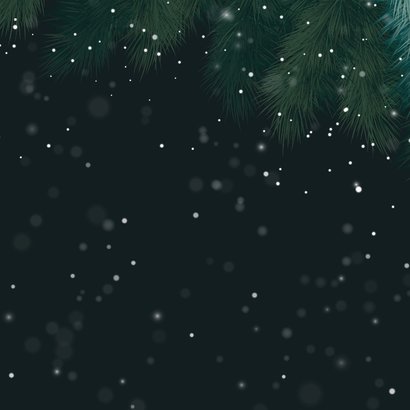 Kerstkaart 2026 gouden kerstballen groene takken Achterkant