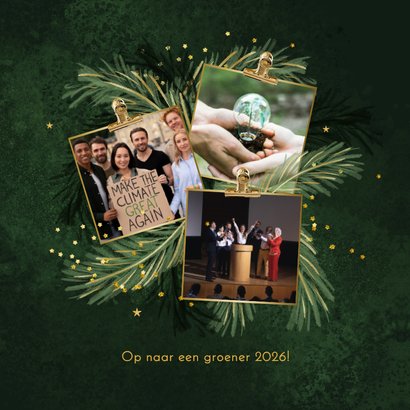 Kerstkaart 2026 groen dennentakjes goud bedankt topper 2