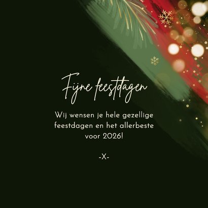 Kerstkaart 2026 jaartal goud verf rood groen lichtjes foto 3