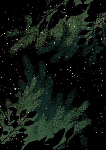 Kerstkaart 2026 kerstballen kerst takken Achterkant