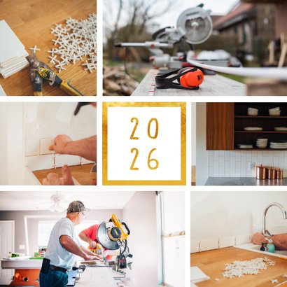 Kerstkaart '2026' met 6 foto's vierkant 2