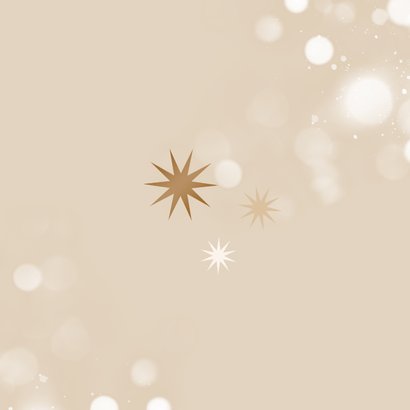 Kerstkaart 2026 modern sprankelend sterren foto champagne Achterkant