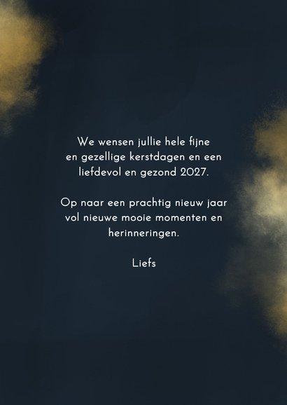 Kerstkaart 2027 goud met foto en sterretjes 3