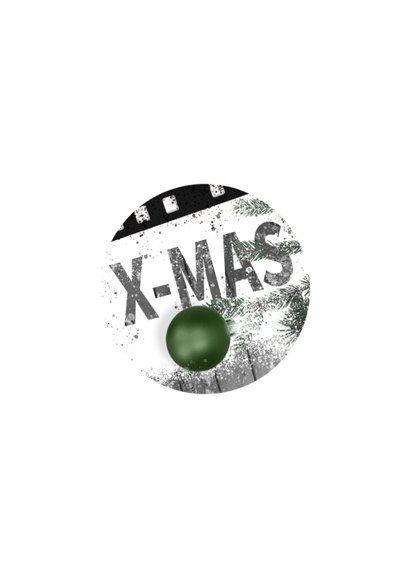 Kerstkaart 35mm fotorol op sneeuw en hout groen Achterkant