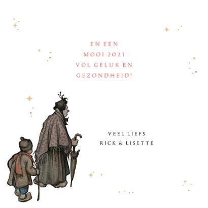 Kerstkaart - Anton Pieck illustratie avond op winters plein 3