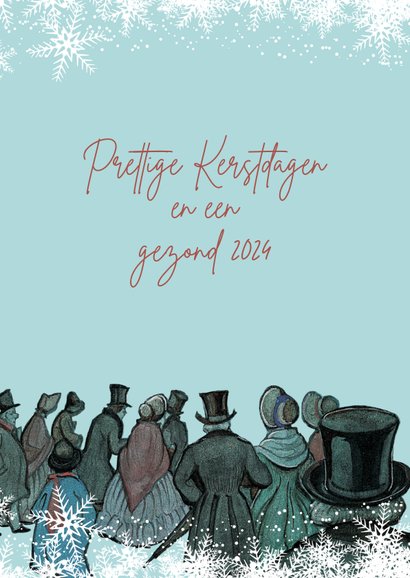 Kerstkaart - Anton Pieck illustratie op weg naar de avondmis 2