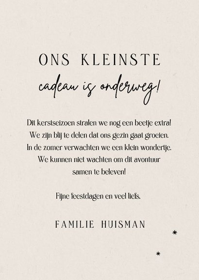 Kerstkaart baby op komst verrassing cadeau lijntekening 3
