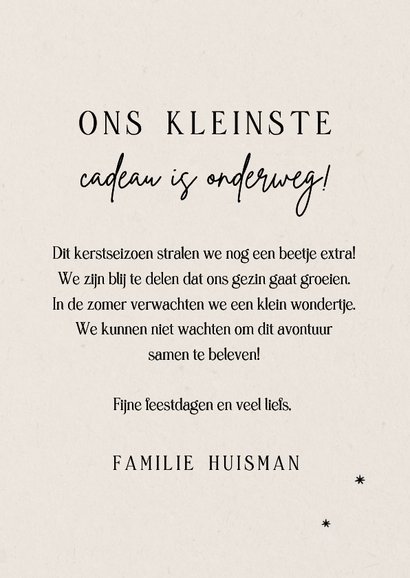 Kerstkaart baby op komst verrassing cadeau lijntekening 3