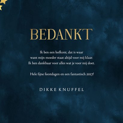 Kerstkaart bedankt fijne feestdagen goud sterren 3