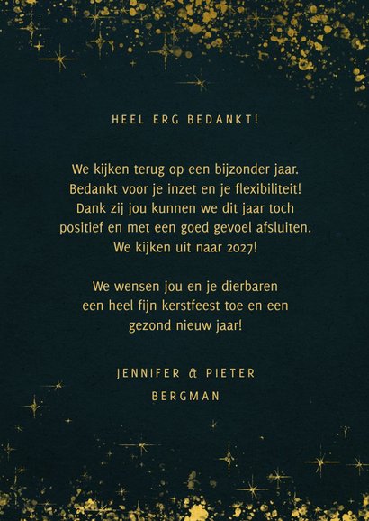 Kerstkaart Bedankt medewerkers met goudspetters 3