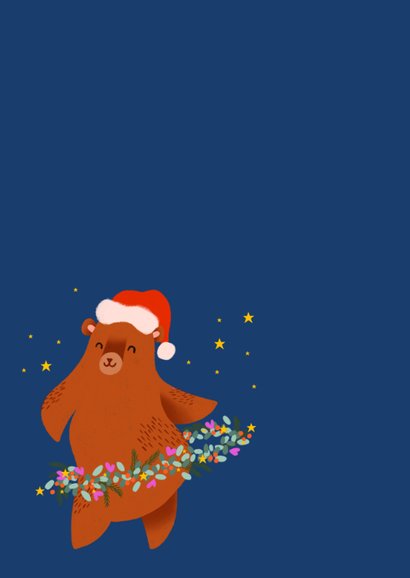 Kerstkaart beer kerstkrans sterren 2