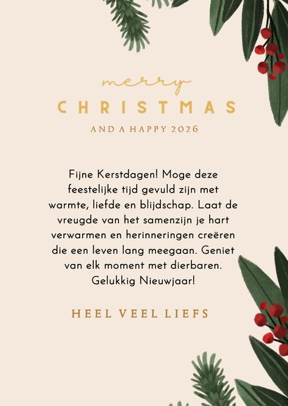 Kerstkaart beige kersttakken rechthoek 3
