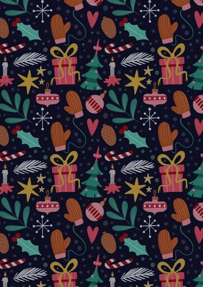 Kerstkaart blauw met patroon en strik rechthoek 2