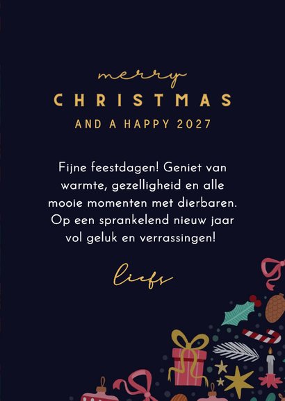 Kerstkaart blauw met patroon en strik rechthoek 3