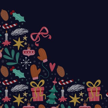 Kerstkaart blauw met patroon en strik 2