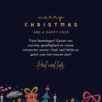 Kerstkaart blauw met patroon en strik 3