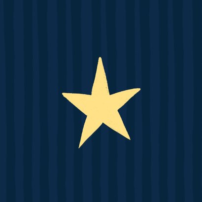 Kerstkaart blauwe streep en roze figuren Achterkant