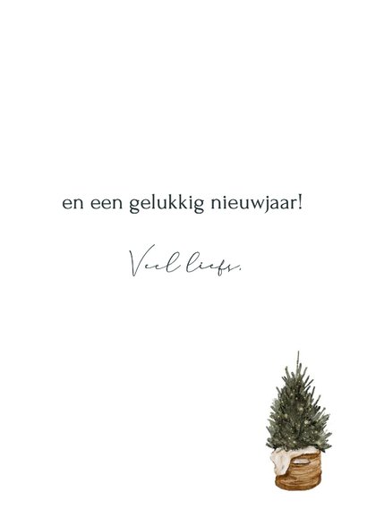 Kerstkaart blauwe voordeur cadeautjes kerstboom 3