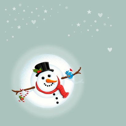 Kerstkaart blije sneeuwpop 2