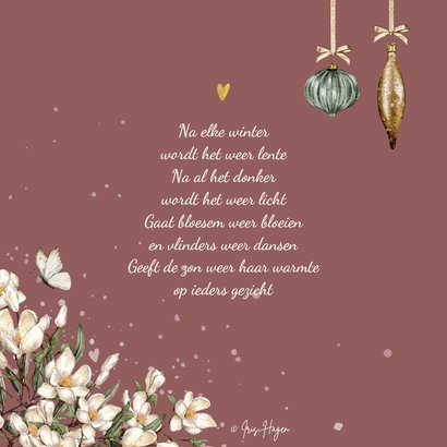 Kerstkaart bloemenkrans met vlinders en hartjes 2