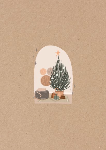 Kerstkaart boho woonkamer Achterkant