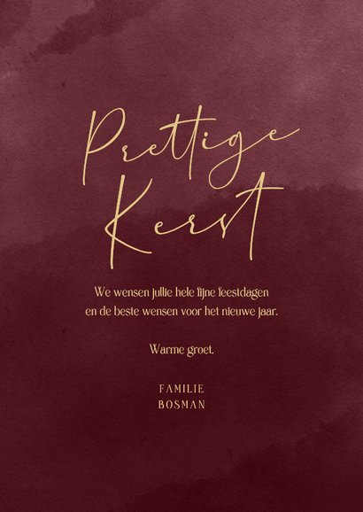 Kerstkaart bordeaux gouden strik foto prettige kerst 3