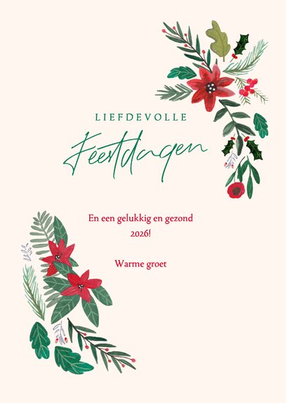 Kerstkaart botanisch bloemen en schulp rand 3