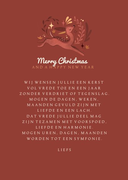 Kerstkaart botanisch met herten 3