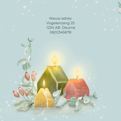 Kerstkaart botanisch met huisjeskaarsen 2