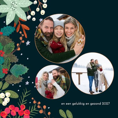 Kerstkaart botanische kerstkrans om foto 2