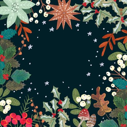 Kerstkaart botanische kerstkrans om foto Achterkant