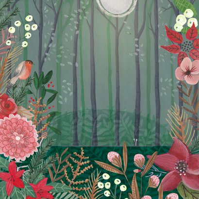  Kerstkaart botanische natuur met foto in kerstbal Achterkant