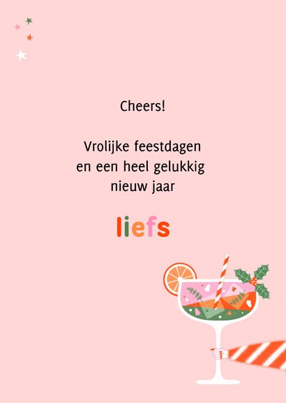 Kerstkaart cheers cocktail rood groen roze 3