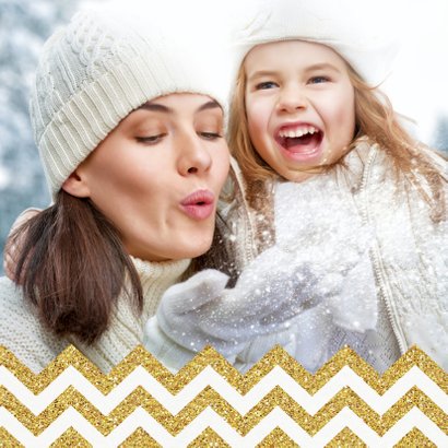 Kerstkaart chevron goud kerstbal met eigen foto binnenzijde 2